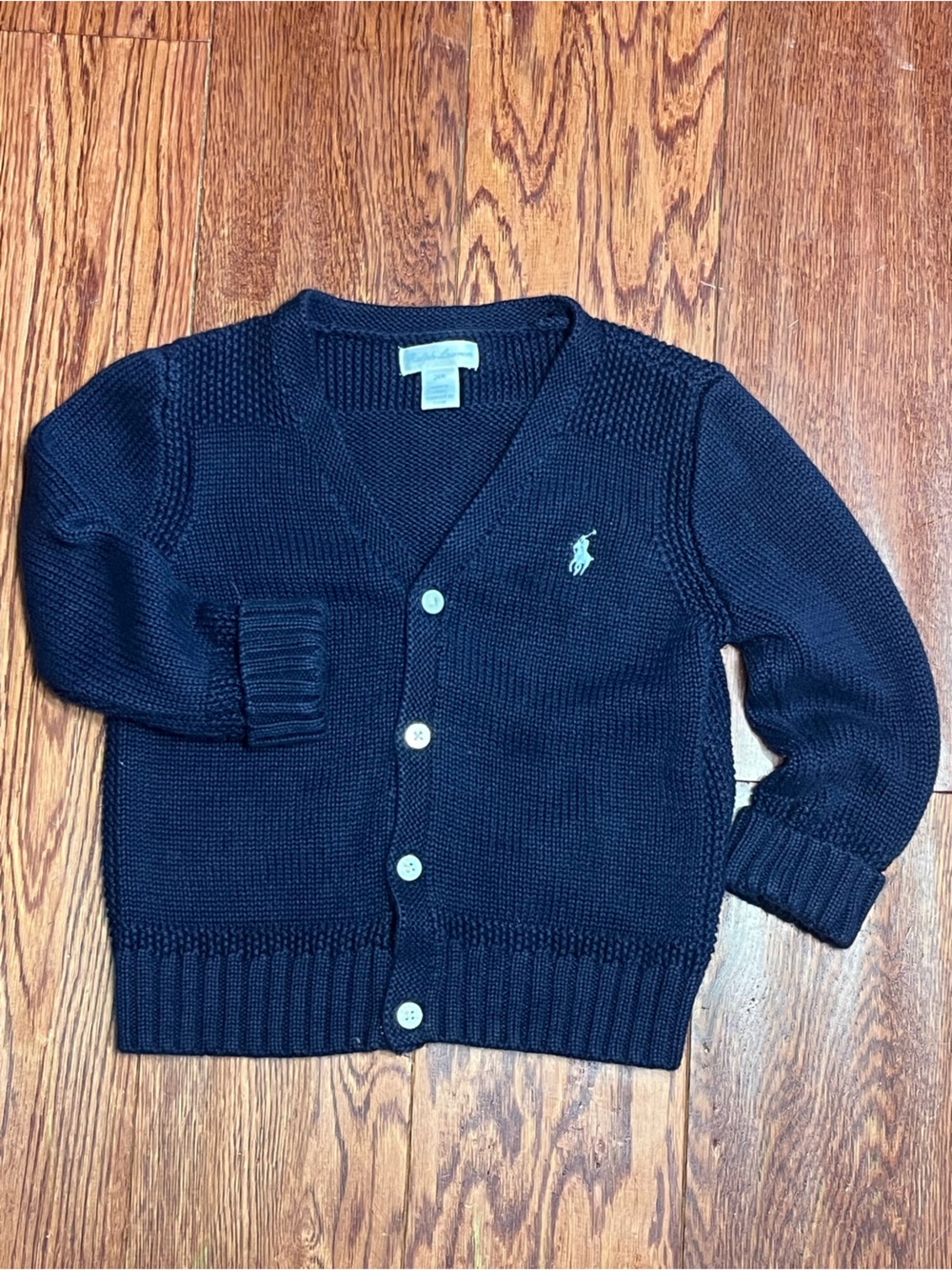 Ralph Lauren Dark Navy Knit Button Cardigan, Size kids 24 months